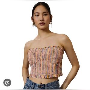 Anthropologie Pilcro Rainbow Pink Strapless Smocked Crop Tube Top, size XS